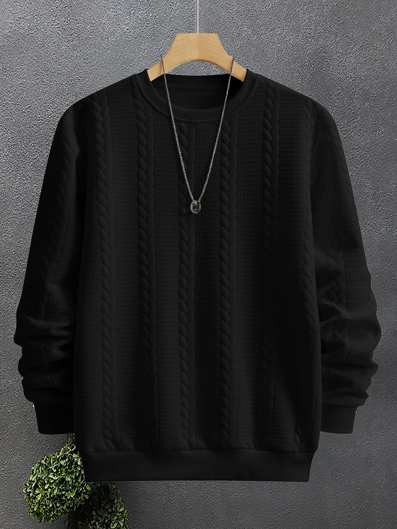 Alveron | Men's Textured Crew Neck Cable Knit Sweatshirt - Image 2