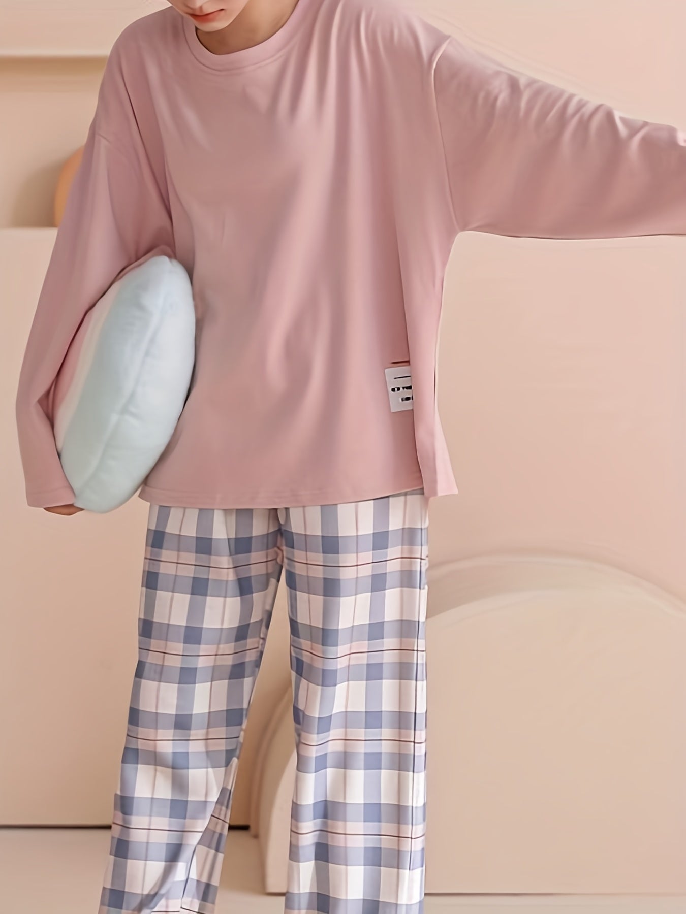 Sylvara | Women's Plaid Long Sleeve Pullover Set - Image 4