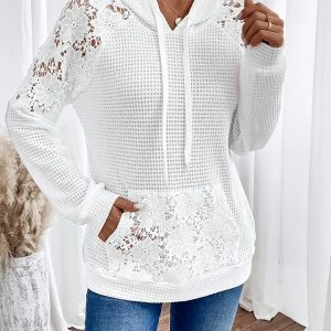 Selvara | Women's Floral Panel Hooded Waffle Top