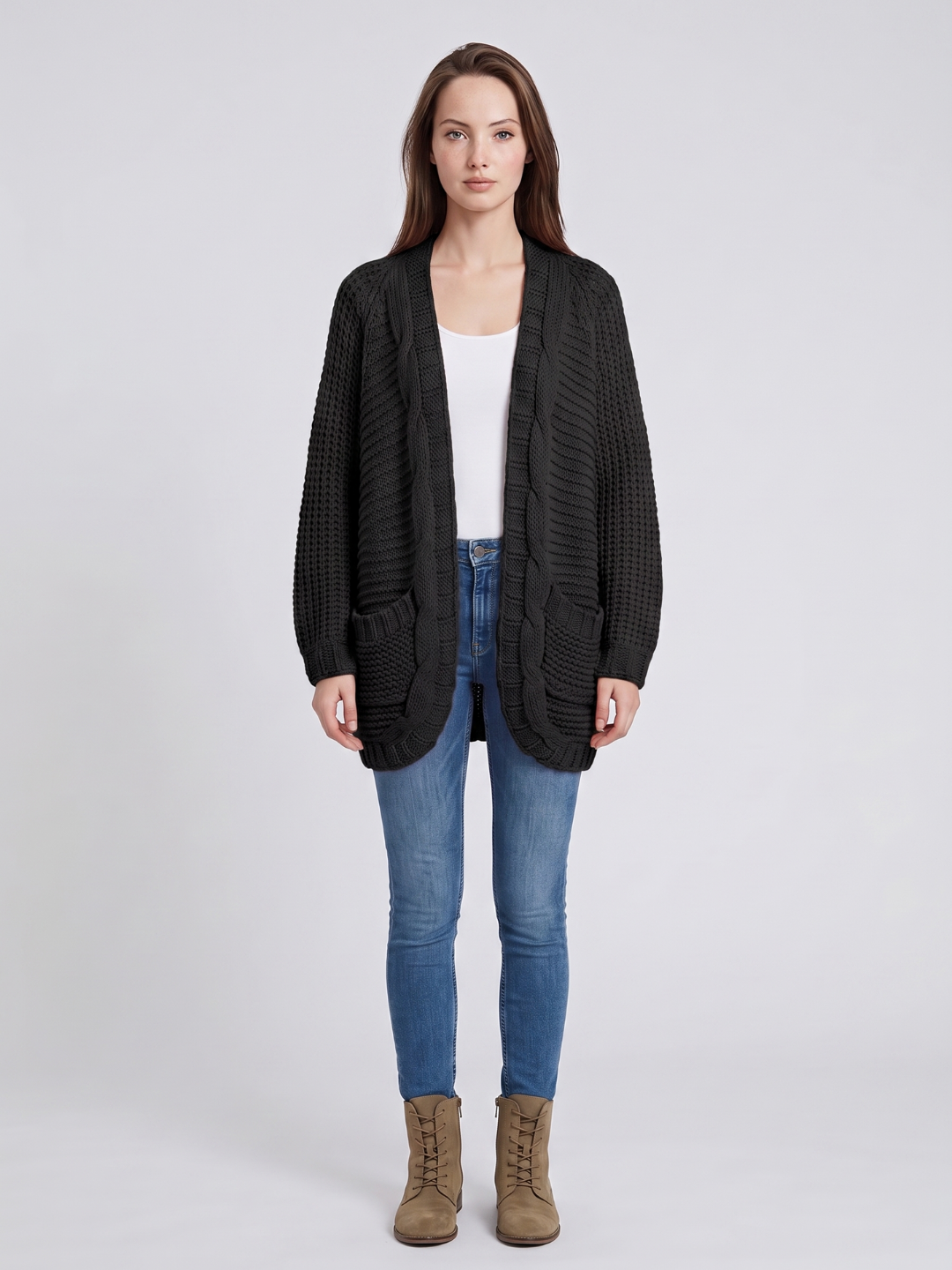 Virelle | Women's Open V-Front Batwing Knit Cardigan - Image 2