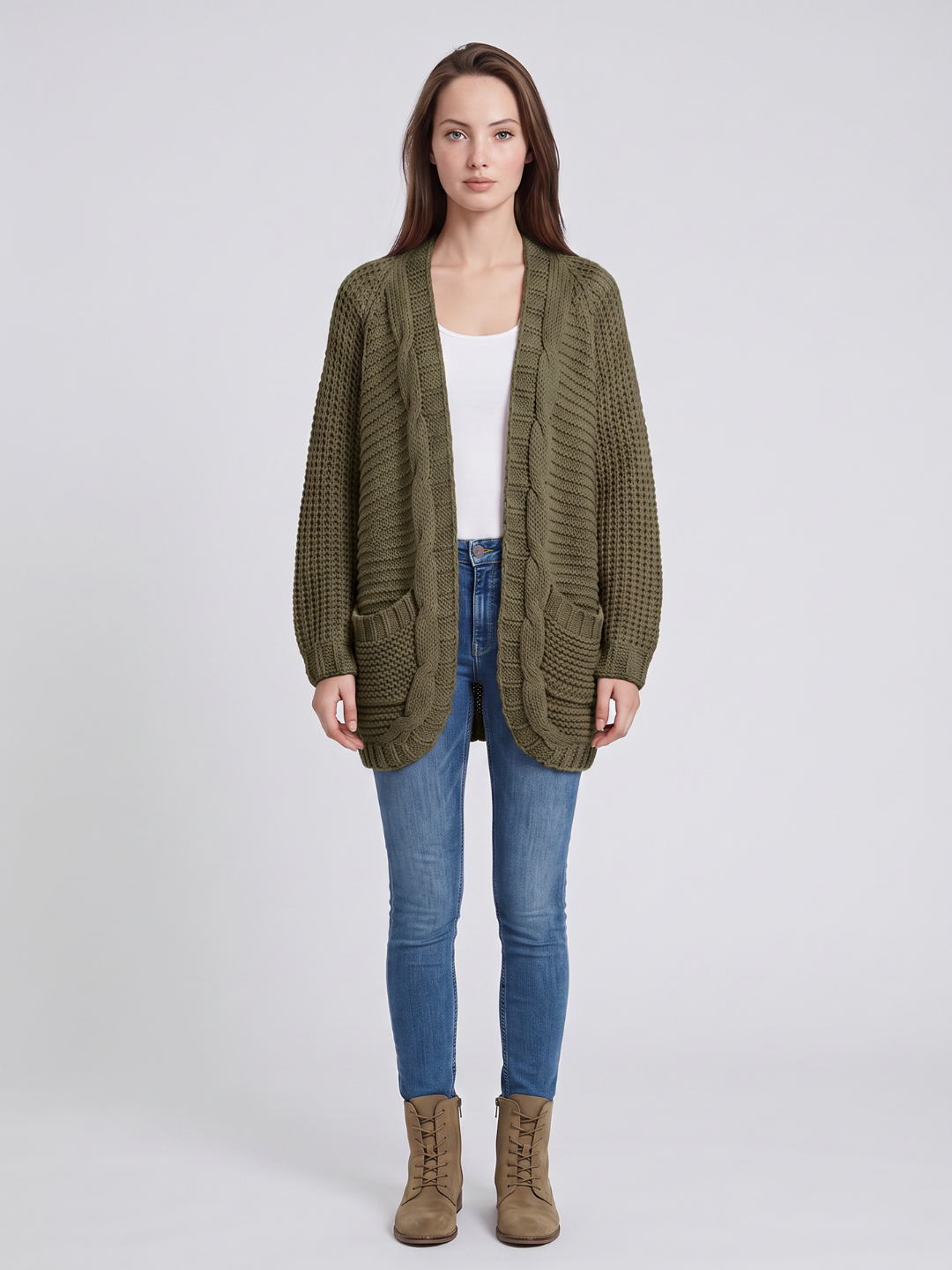 Virelle | Women's Open V-Front Batwing Knit Cardigan - Image 3
