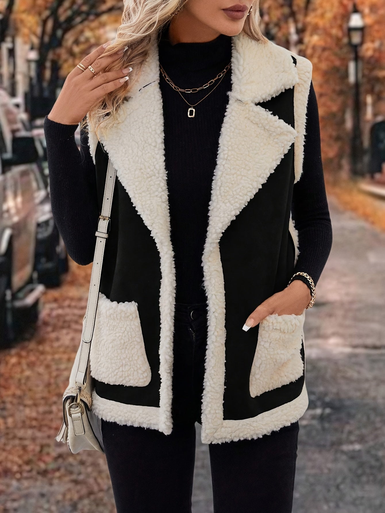 Varelle | Women's Lapel Collar Warm Vest with Front Pockets - Image 12