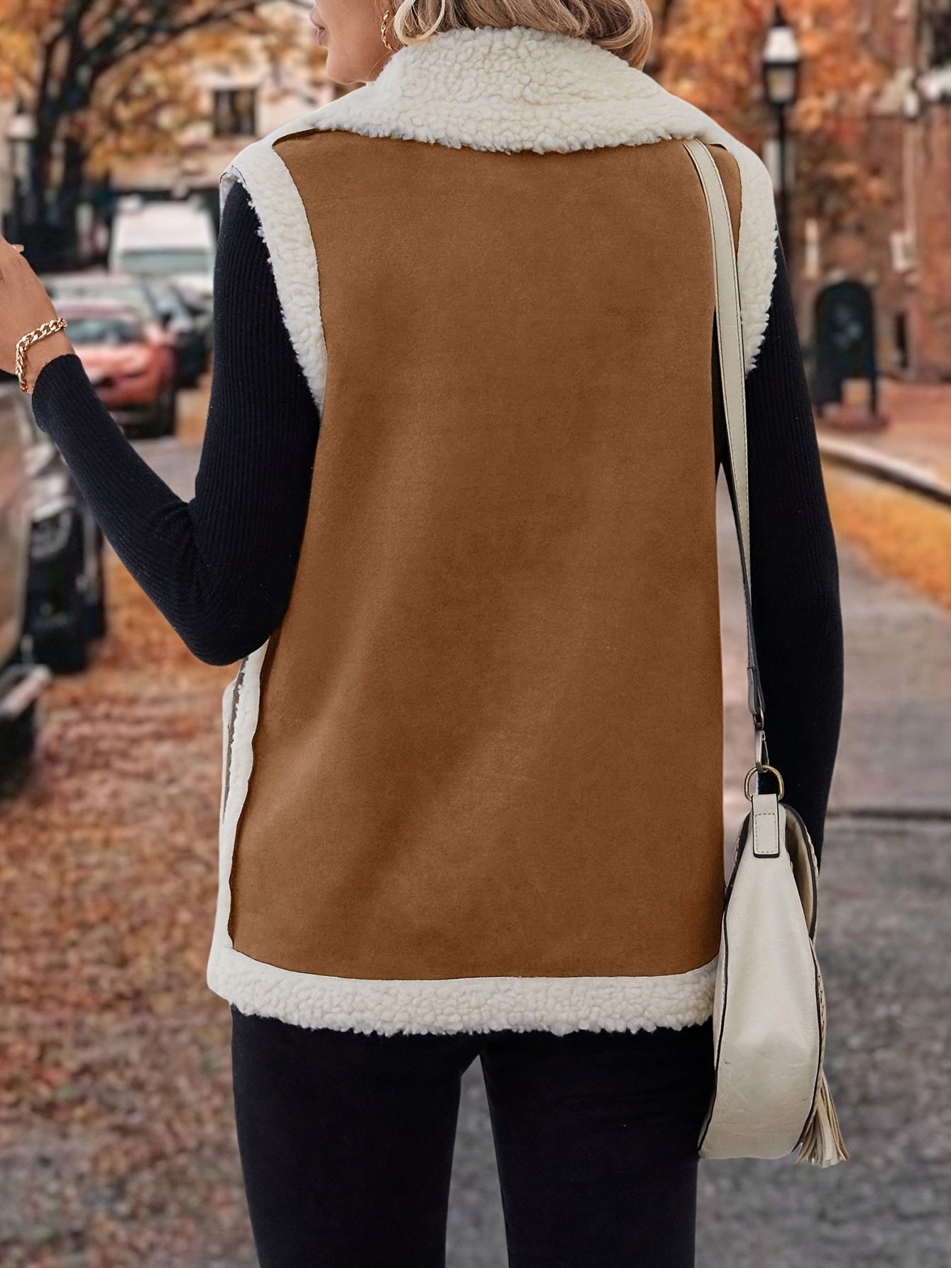 Varelle | Women's Lapel Collar Warm Vest with Front Pockets - Image 2