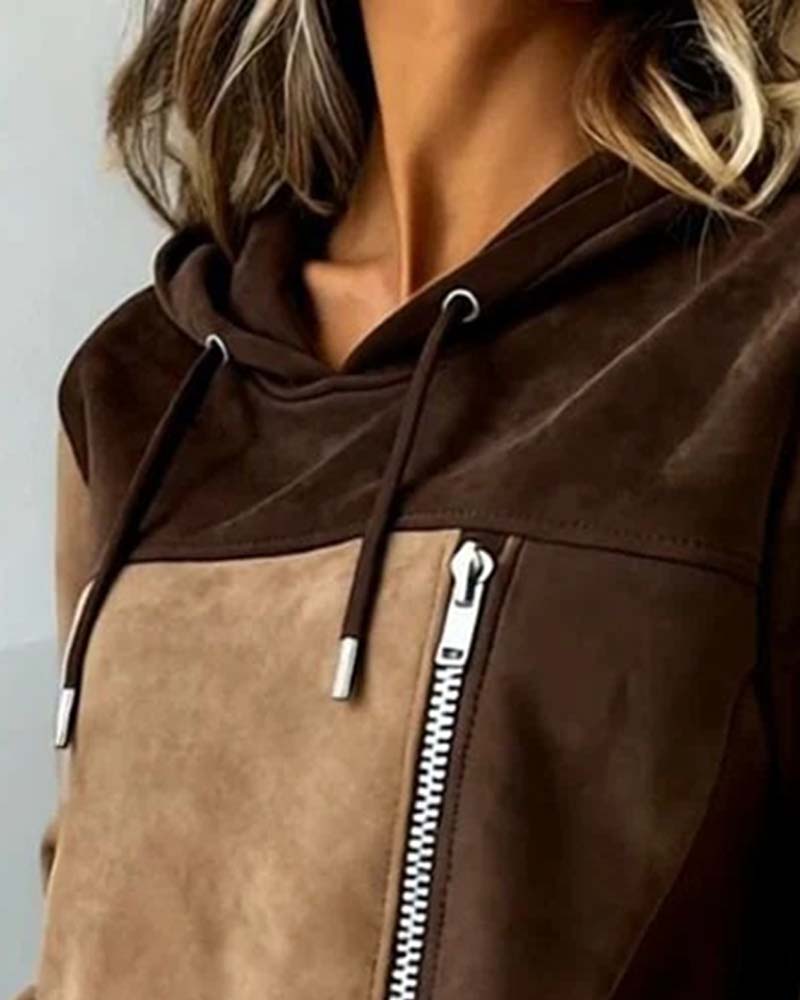 Varelle | Women's Color Block Zip Up Hoodie with Drawstring - Image 2