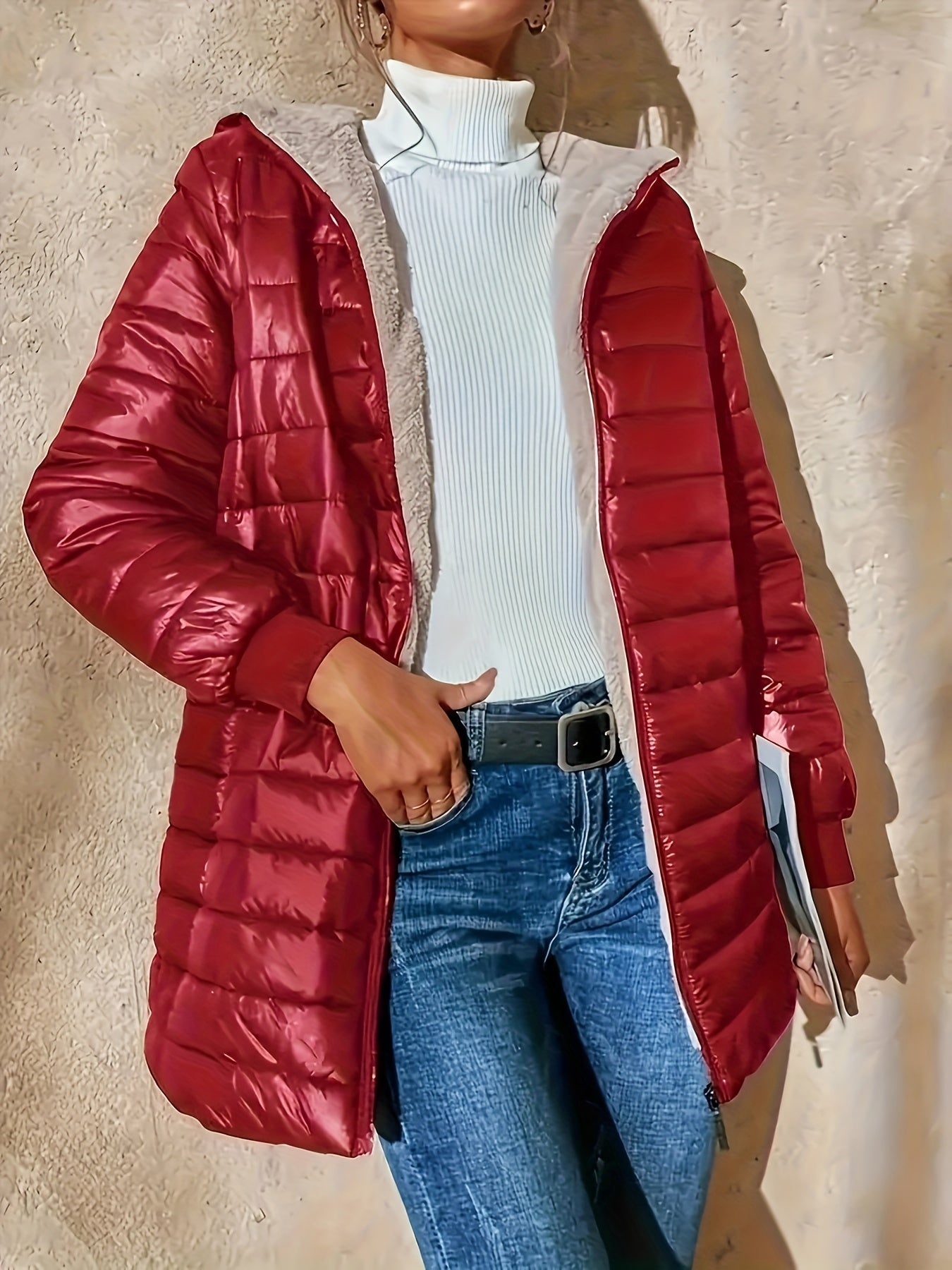 Elvanna | Women's Quilted Longline Coat with Ribbed Cuffs - Image 8