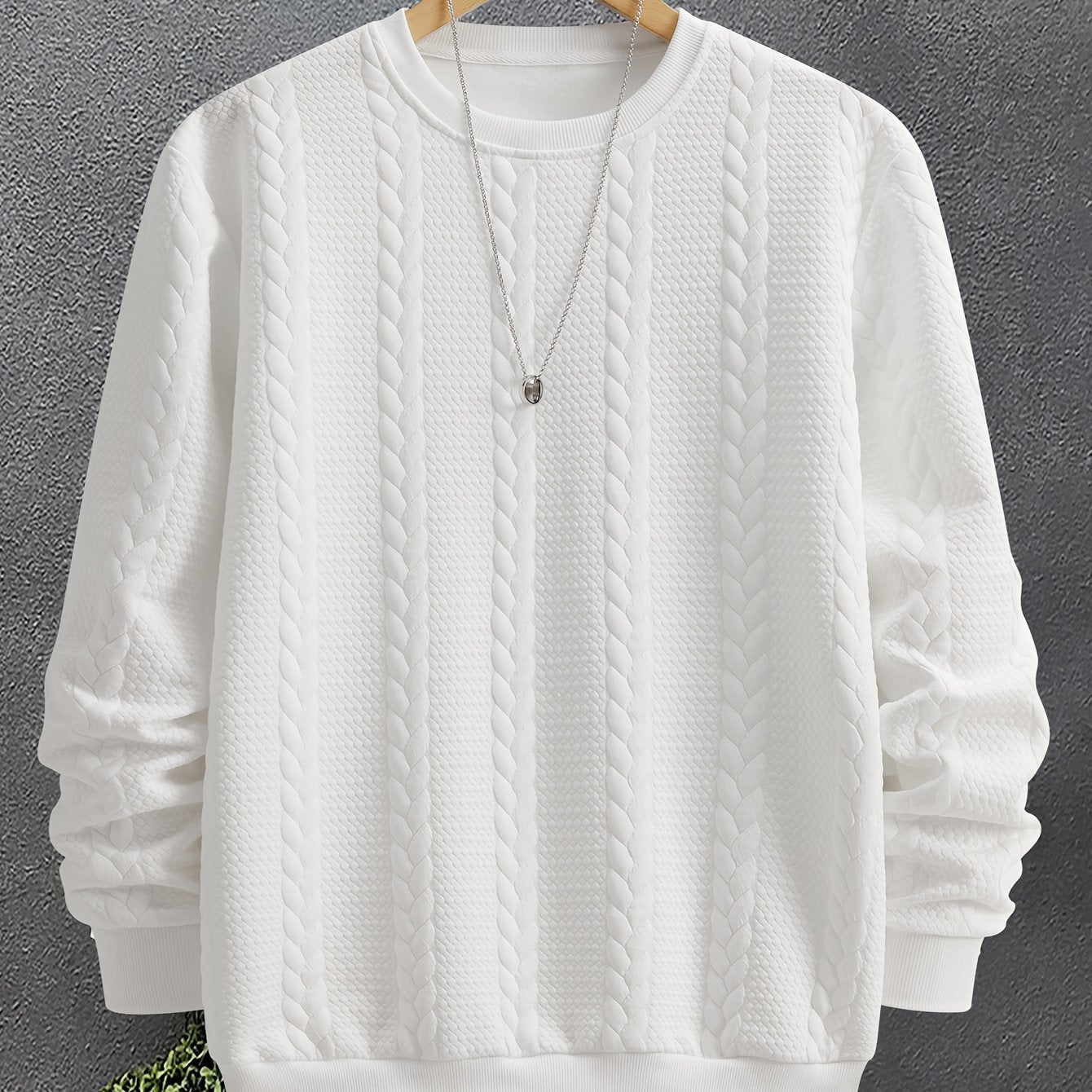 Alveron | Men's Textured Crew Neck Cable Knit Sweatshirt - Image 7