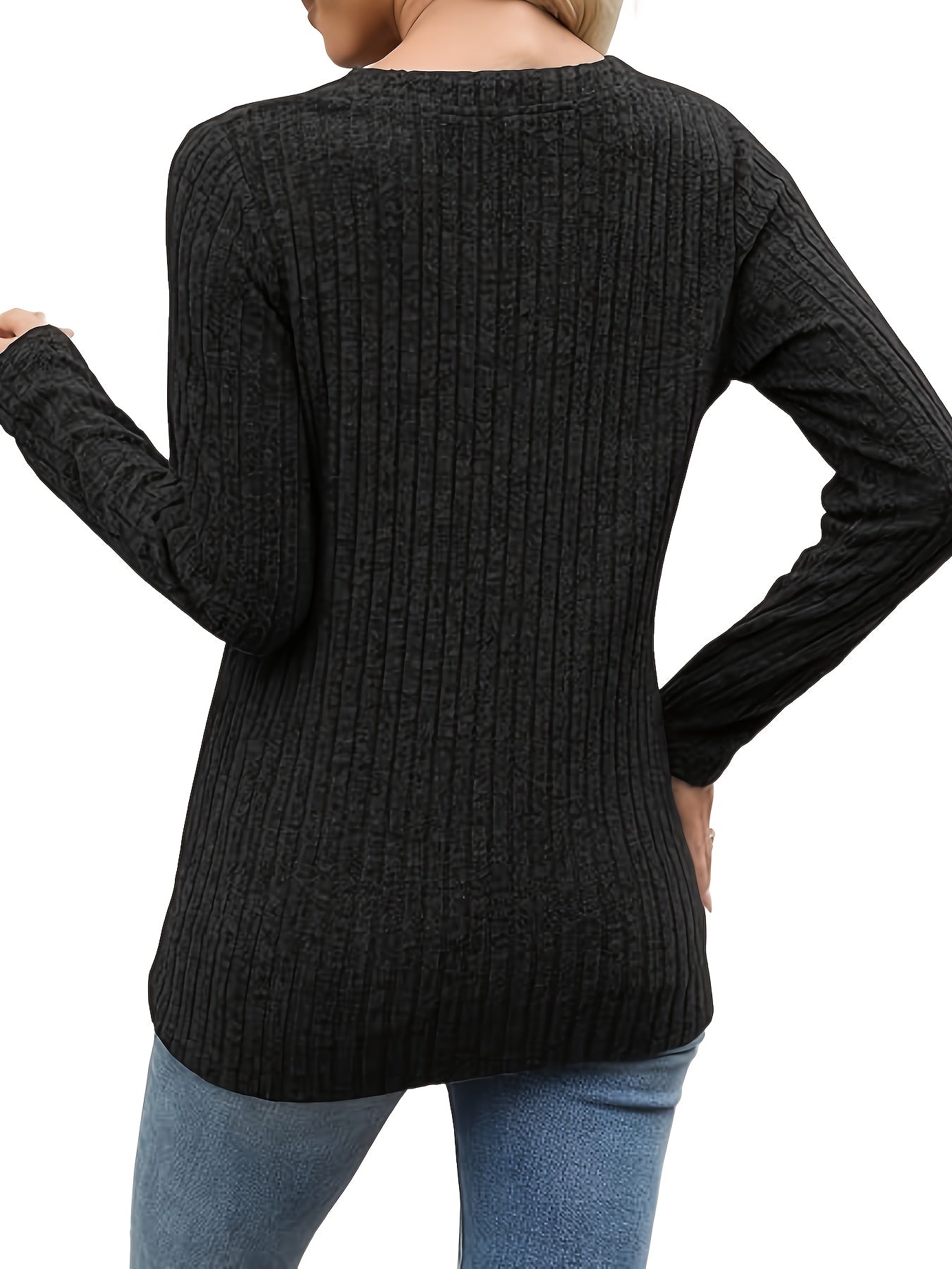 Virelle | Women's Ribbed Button Neck Long Sleeve Top - Image 8