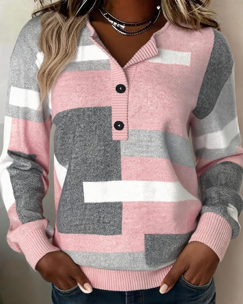 Sylven | Women's Checkered Button Front Long Sleeve Sweater - Image 2