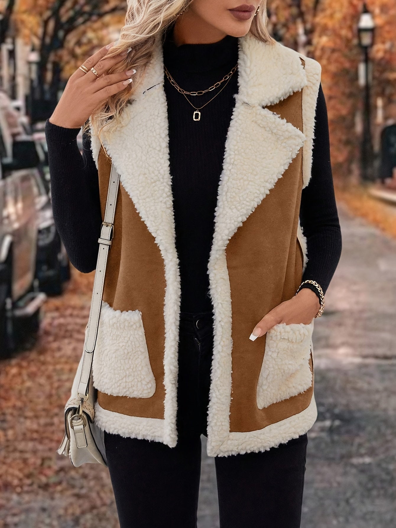 Varelle | Women's Lapel Collar Warm Vest with Front Pockets - Image 6