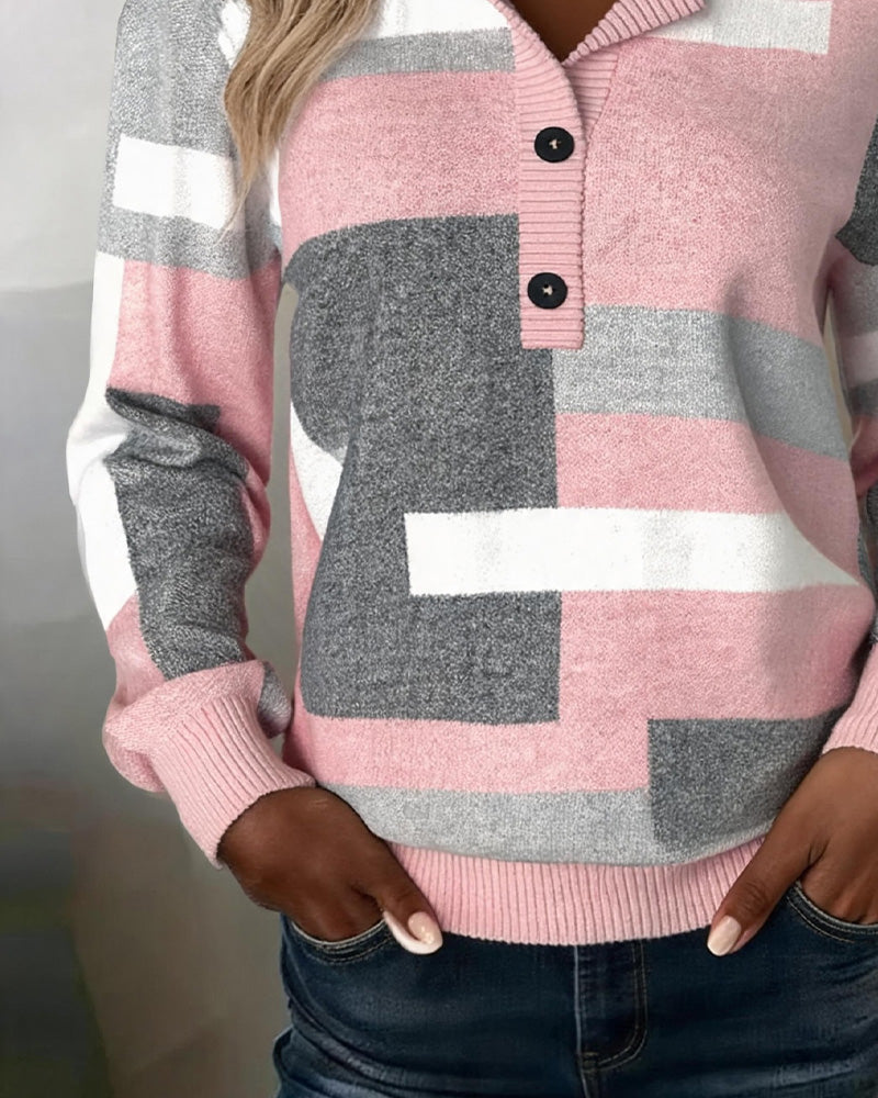 Sylven | Women's Checkered Button Front Long Sleeve Sweater - Image 3