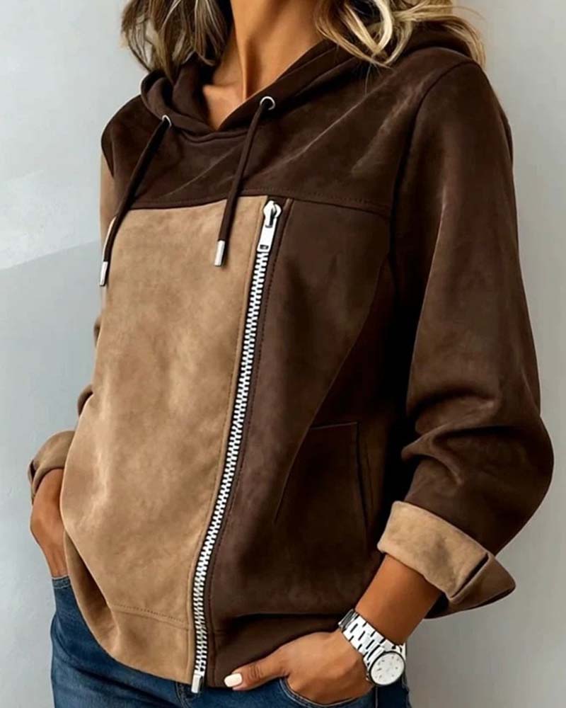 Varelle | Women's Color Block Zip Up Hoodie with Drawstring - Image 4