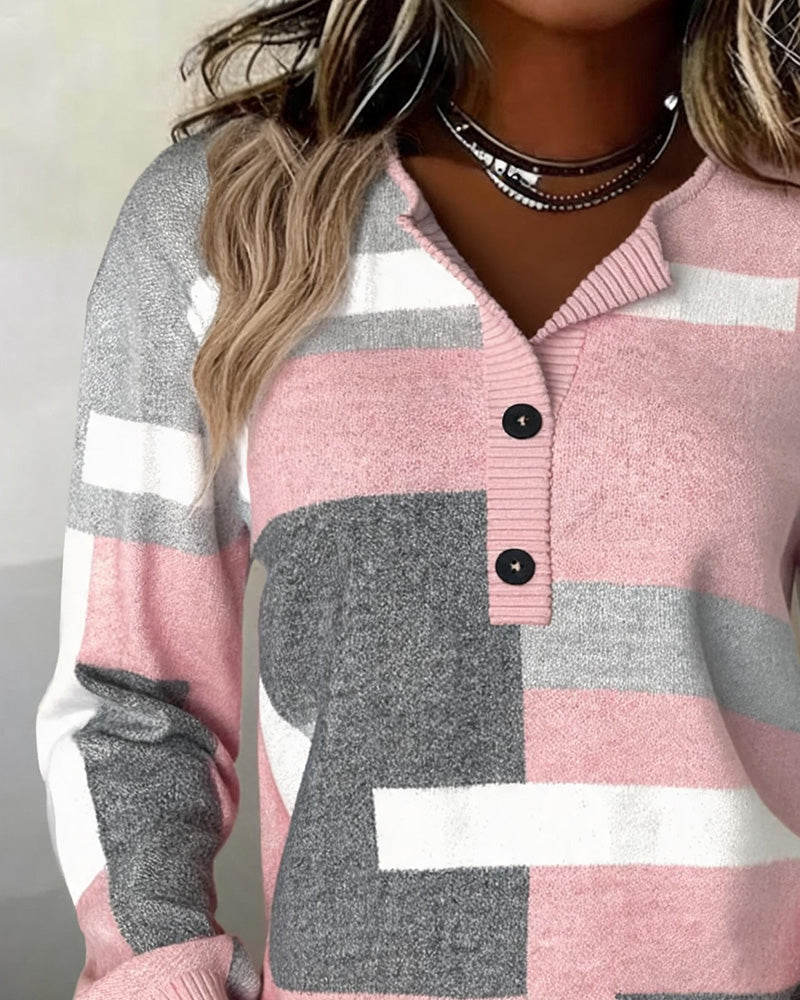 Sylven | Women's Checkered Button Front Long Sleeve Sweater - Image 4