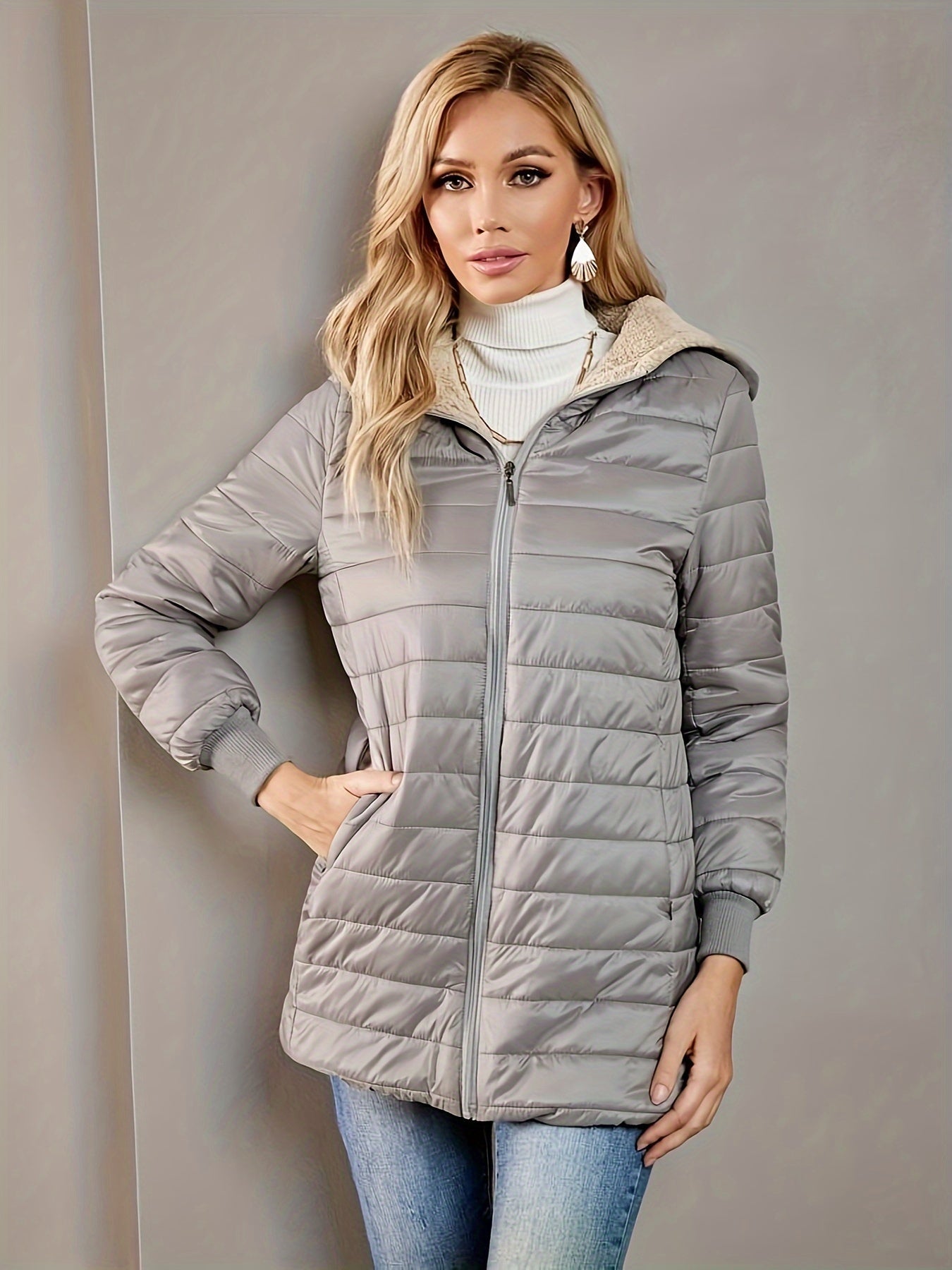 Elvanna | Women's Quilted Longline Coat with Ribbed Cuffs - Image 14