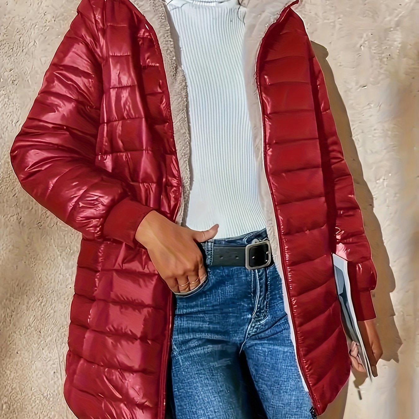Elvanna | Women's Quilted Longline Coat with Ribbed Cuffs - Image 7