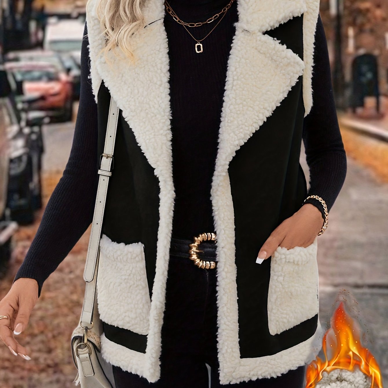 Varelle | Women's Lapel Collar Warm Vest with Front Pockets - Image 7