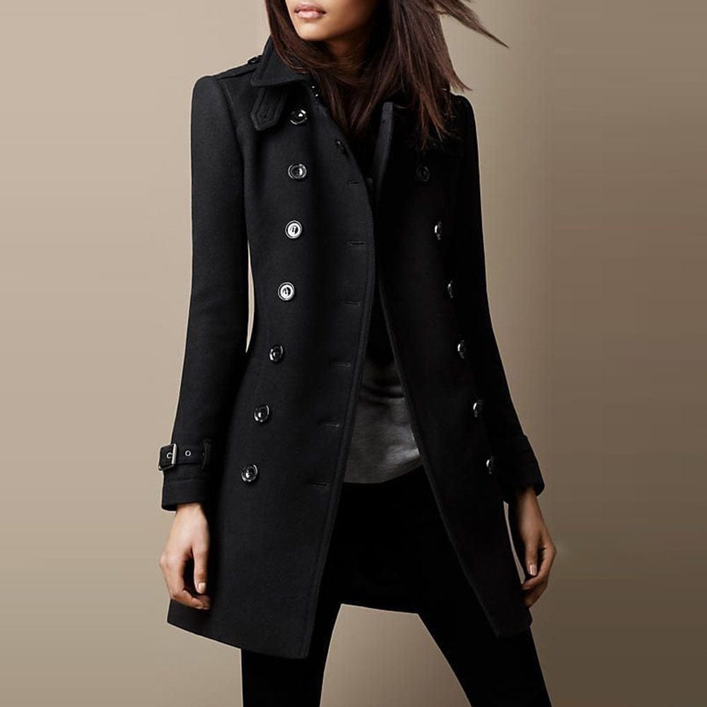 Valenne | Women's Wool Blend Double Breasted Long Coat - Image 4