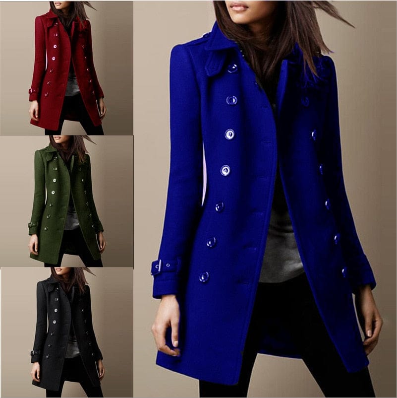Valenne | Women's Wool Blend Double Breasted Long Coat - Image 2