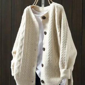 Valmera | Women's Cable Knit V Neck Cardigan with Buttons