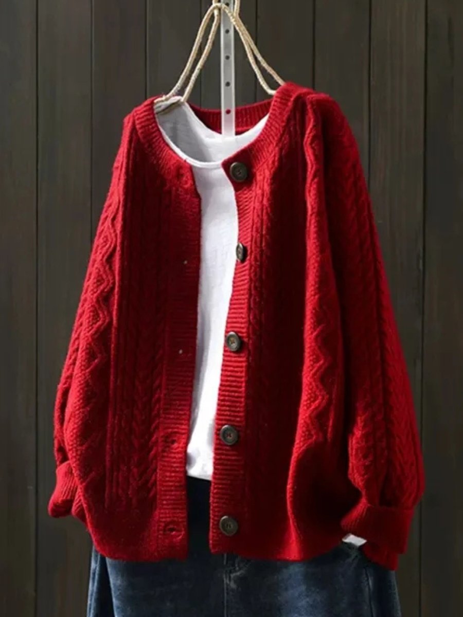 Valmera | Women's Cable Knit V Neck Cardigan with Buttons - Image 2