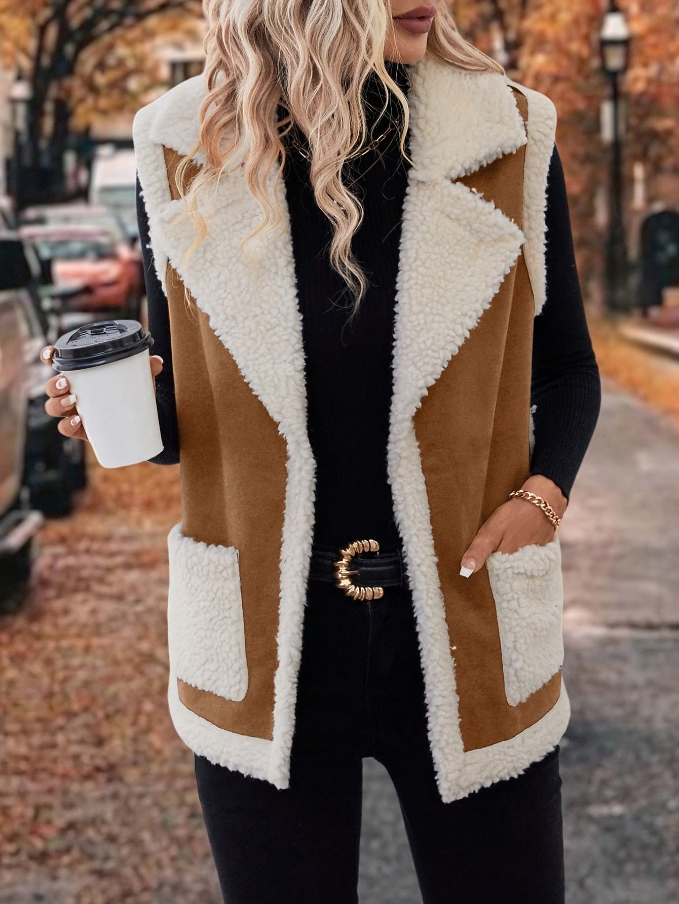 Varelle | Women's Lapel Collar Warm Vest with Front Pockets - Image 4