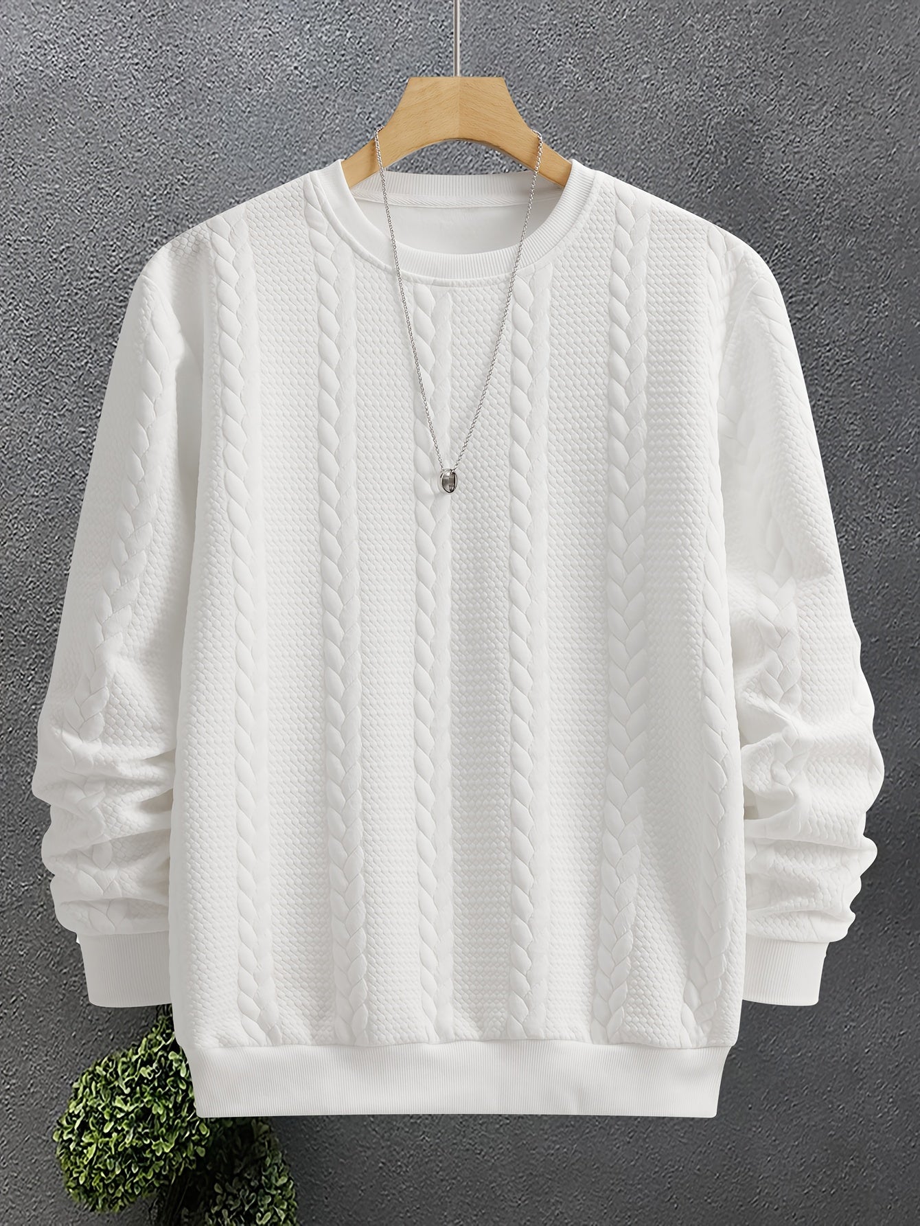 Alveron | Men's Textured Crew Neck Cable Knit Sweatshirt - Image 8