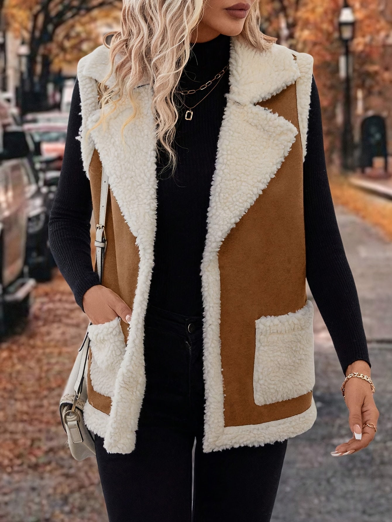 Varelle | Women's Lapel Collar Warm Vest with Front Pockets - Image 5