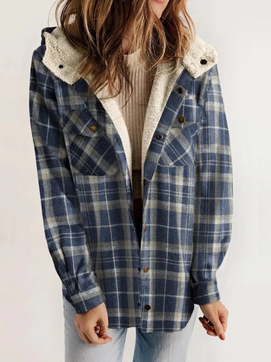 Virelle | Women's Oversized Plaid Hooded Shirt Jacket - Image 4