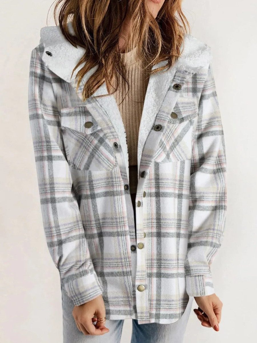 Virelle | Women's Oversized Plaid Hooded Shirt Jacket - Image 5
