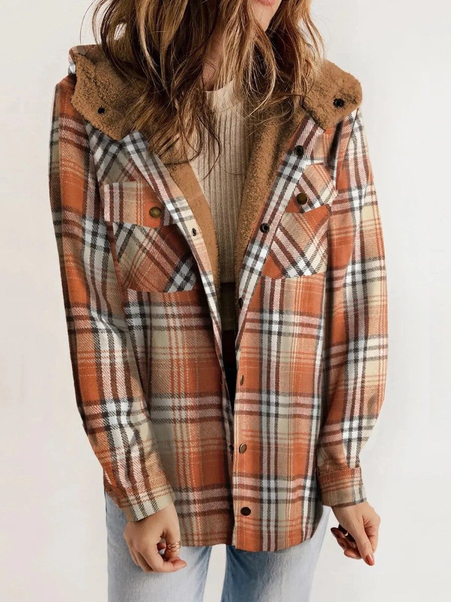 Virelle | Women's Oversized Plaid Hooded Shirt Jacket - Image 6