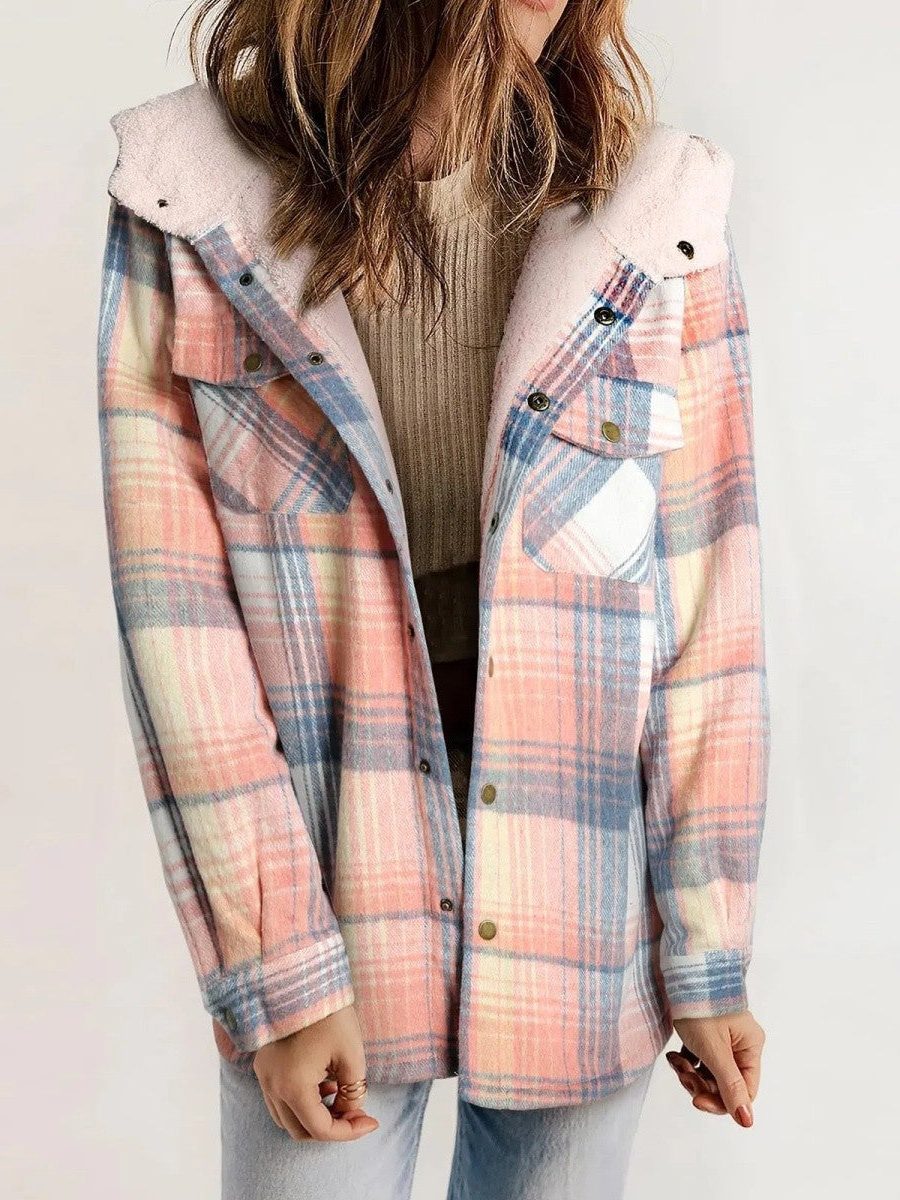 Virelle | Women's Oversized Plaid Hooded Shirt Jacket - Image 7