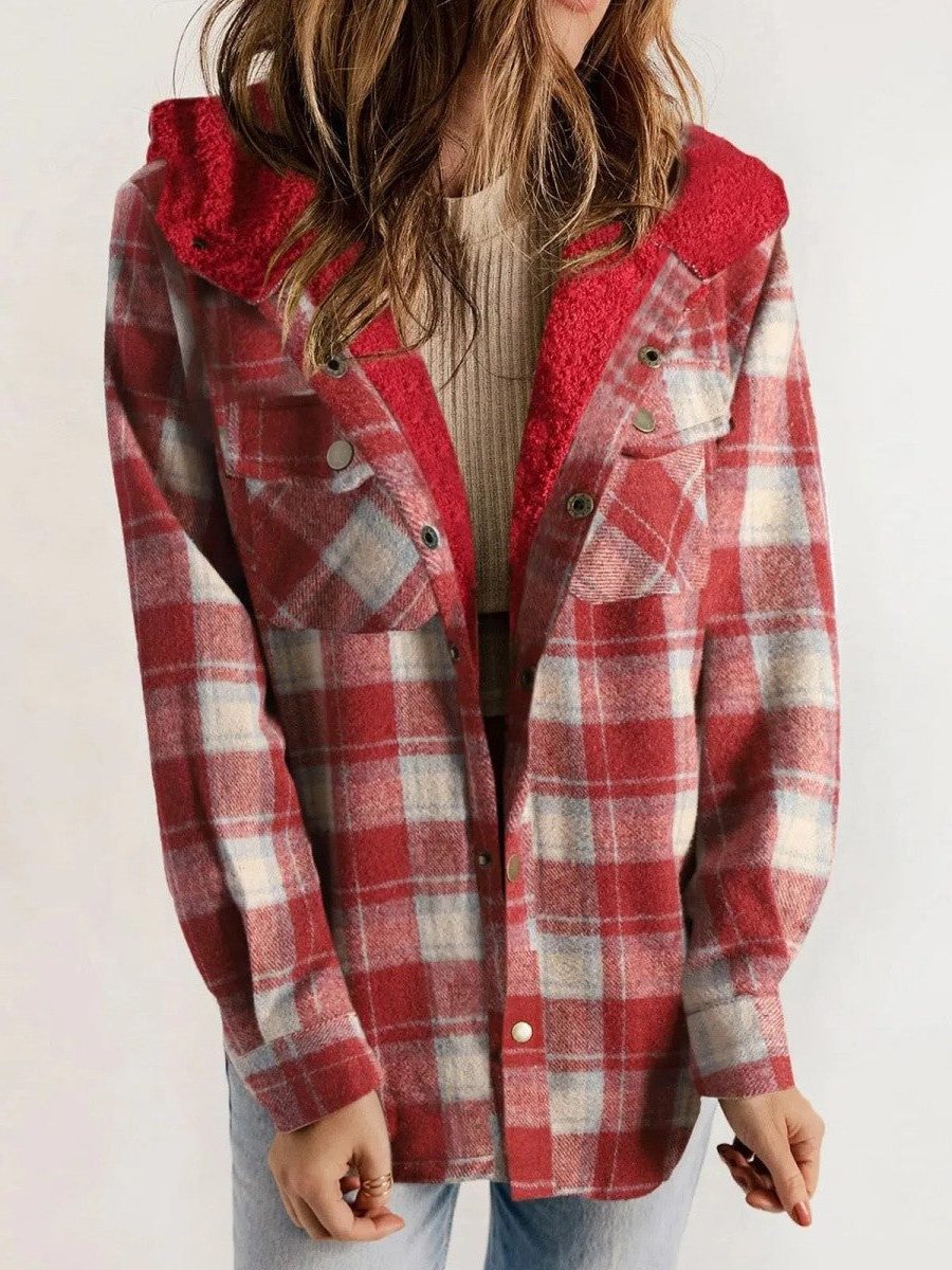 Virelle | Women's Oversized Plaid Hooded Shirt Jacket - Image 8