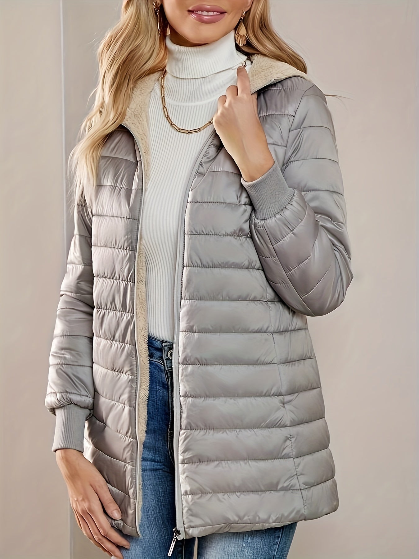 Elvanna | Women's Quilted Longline Coat with Ribbed Cuffs - Image 16