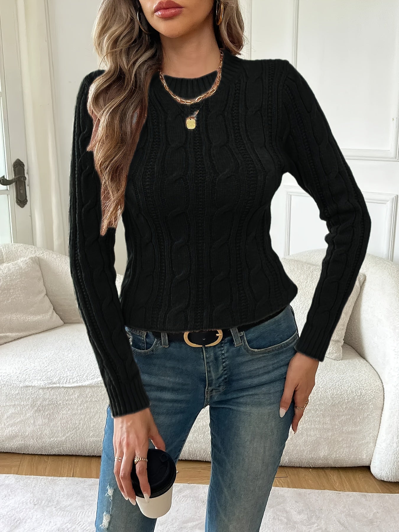 Valessa | Women's Cable Knit Twist Long Sleeve Sweater - Image 5