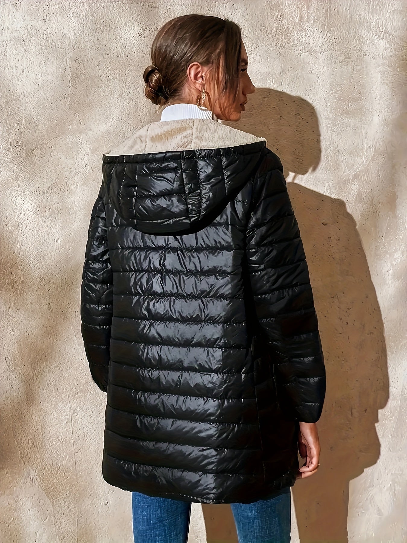 Elvanna | Women's Quilted Longline Coat with Ribbed Cuffs - Image 2