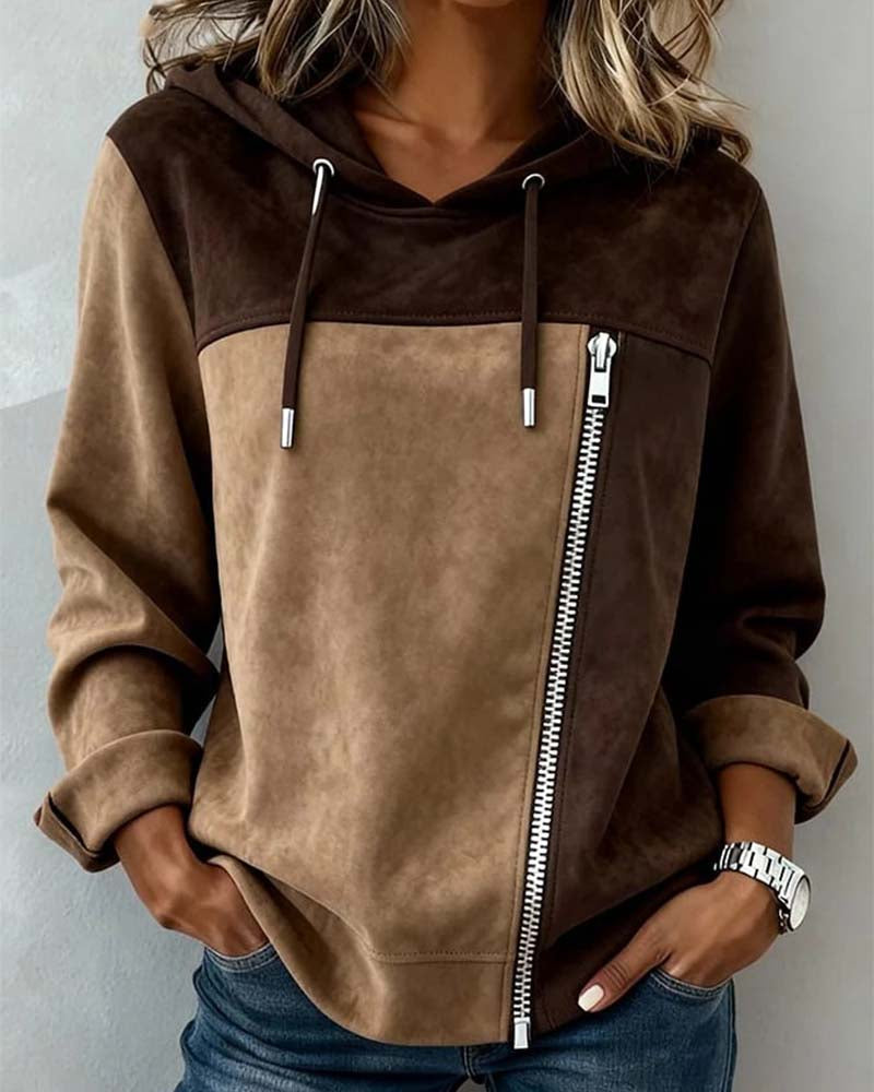 Varelle | Women's Color Block Zip Up Hoodie with Drawstring