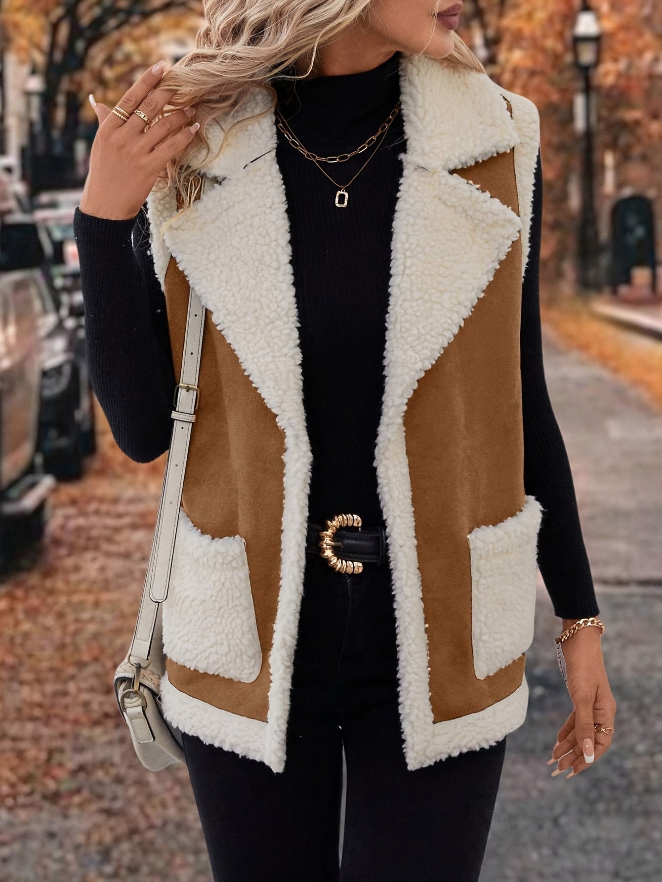 Varelle | Women's Lapel Collar Warm Vest with Front Pockets - Image 3