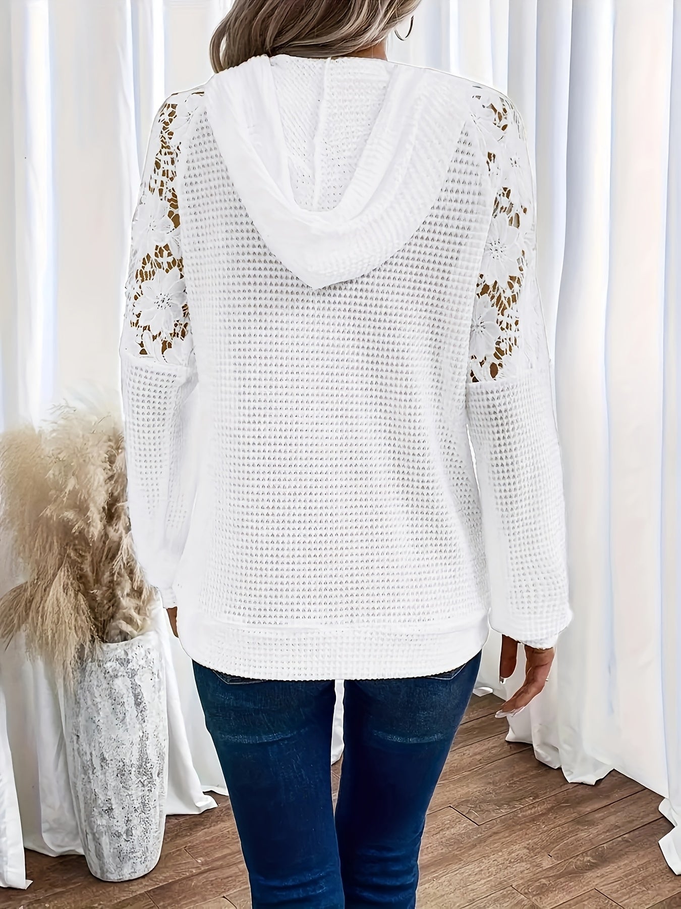Selvara | Women's Floral Panel Hooded Waffle Top - Image 6