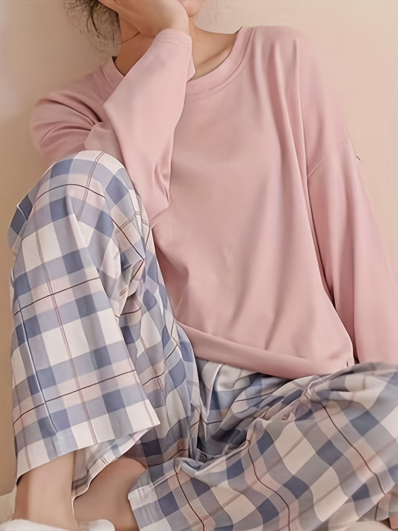 Sylvara | Women's Plaid Long Sleeve Pullover Set - Image 2