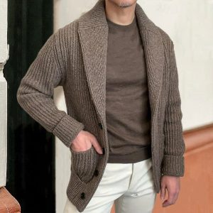 Alternative view of Bramwell | Men's Shawl Collar Ribbed Cardigan
