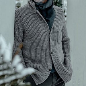 Corwin | Men's Ribbed Stand Collar Button Cardigan