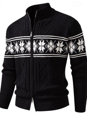 Alternative view of Men's Fair Isle Patterned Stand Collar Zip Cardigan