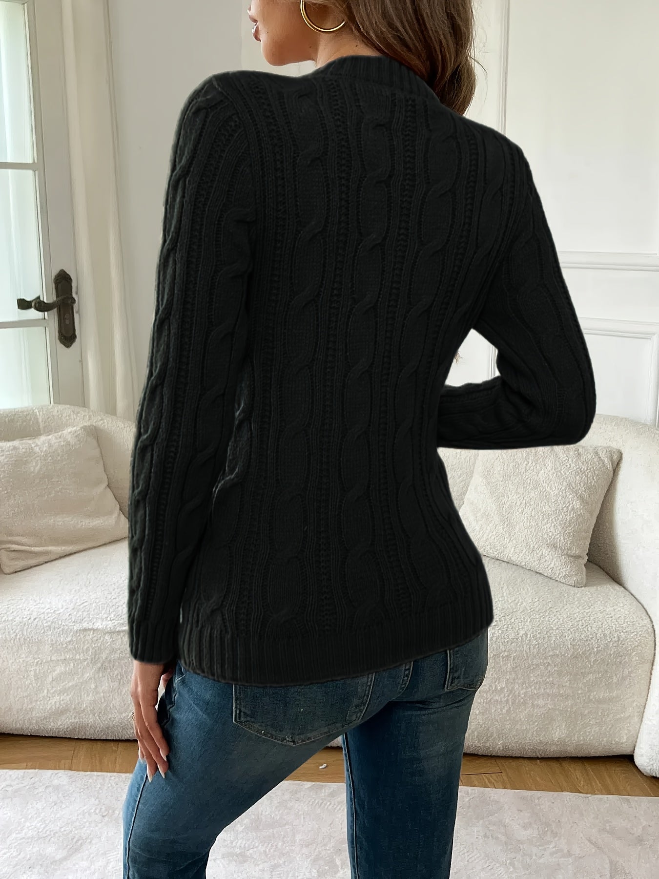 Valessa | Women's Cable Knit Twist Long Sleeve Sweater - Image 3