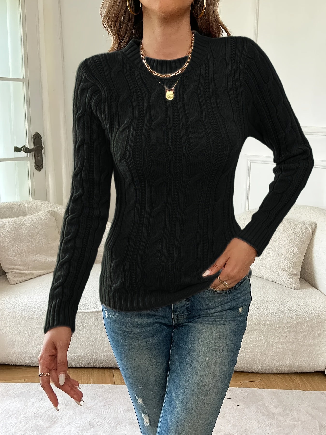 Valessa | Women's Cable Knit Twist Long Sleeve Sweater - Image 4