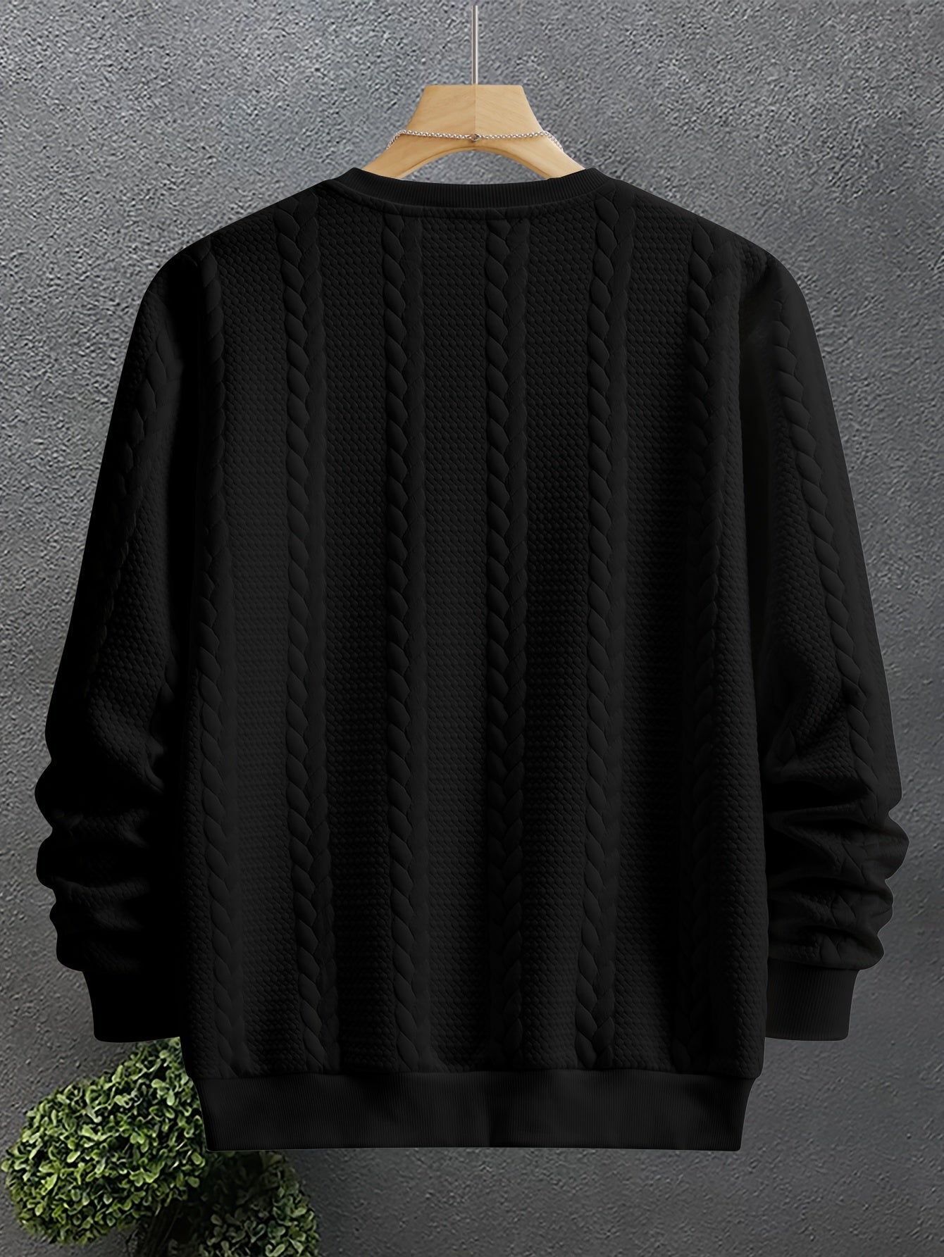 Alveron | Men's Textured Crew Neck Cable Knit Sweatshirt - Image 3