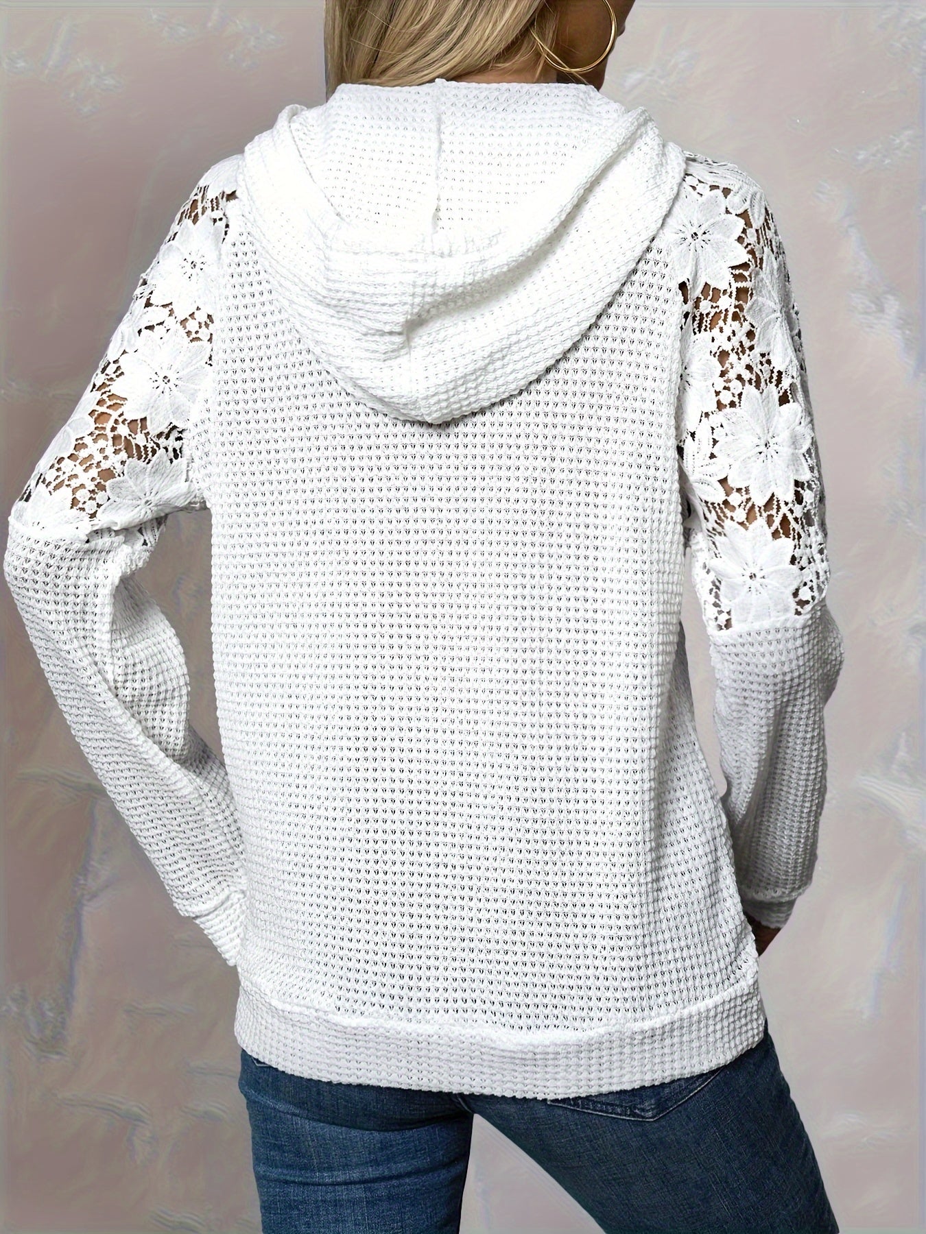 Selvara | Women's Floral Panel Hooded Waffle Top - Image 2