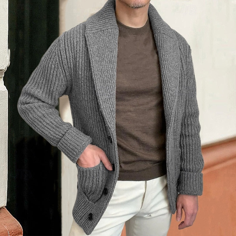 Bramwell | Men's Shawl Collar Ribbed Cardigan - Image 3