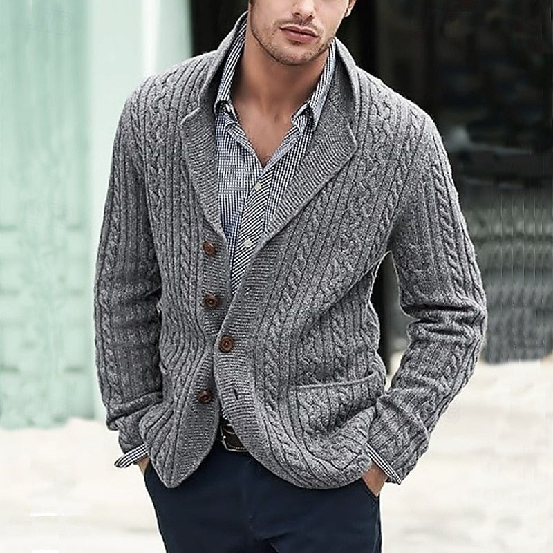 Ashworth | Men's Cable Knit Lapel Button Cardigan - Image 2
