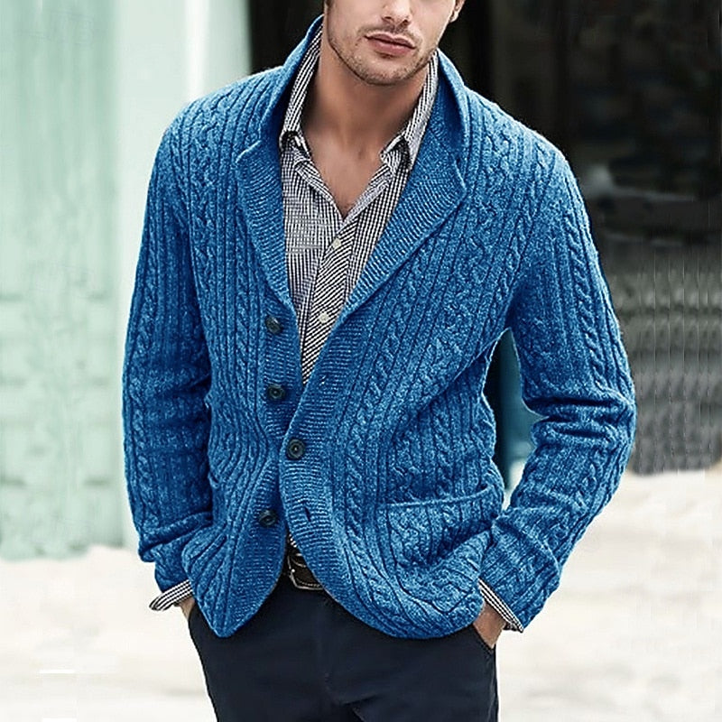 Ashworth | Men's Cable Knit Lapel Button Cardigan