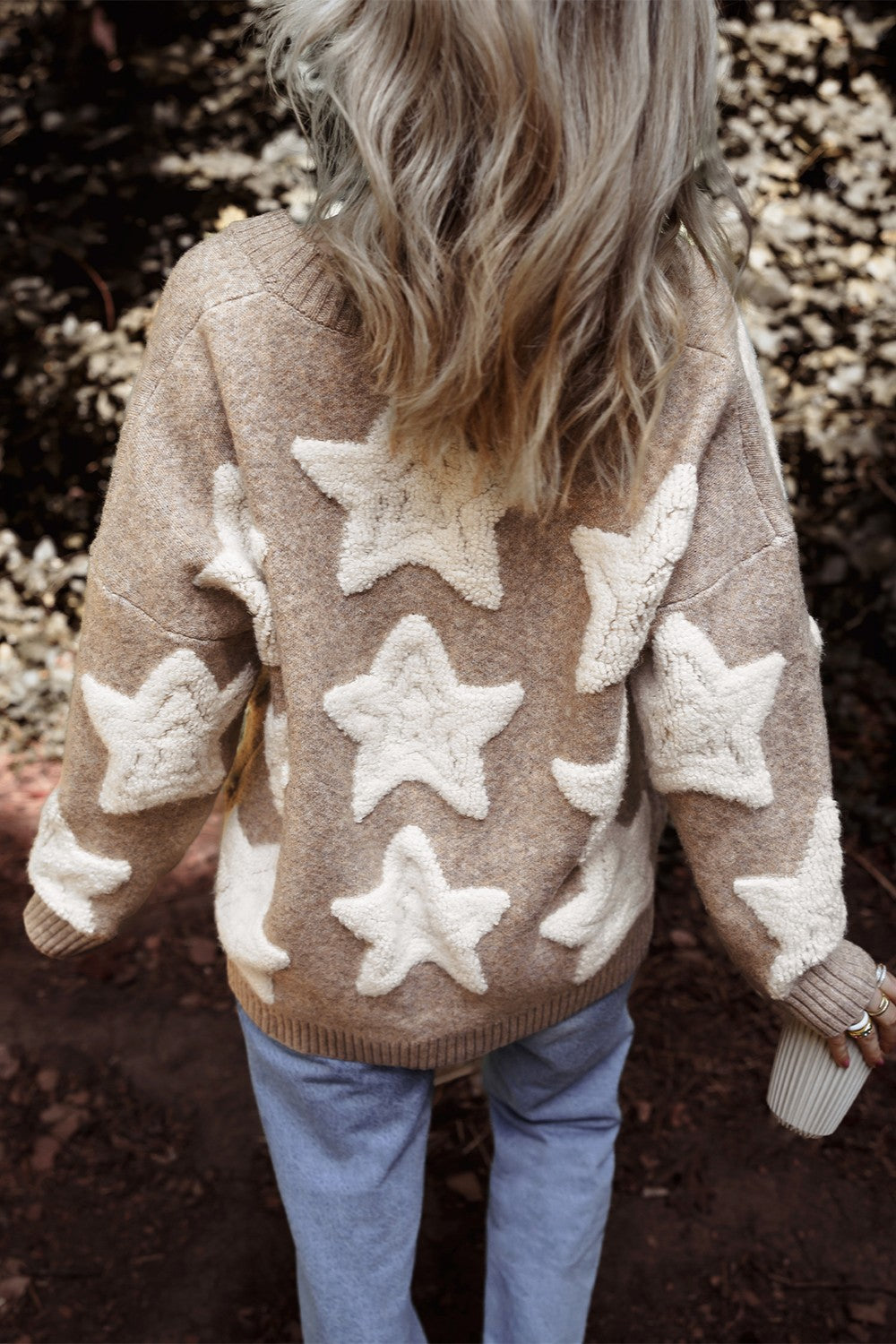 Seravia | Women's Star Pattern Button Up Cardigan with Pockets - Image 4