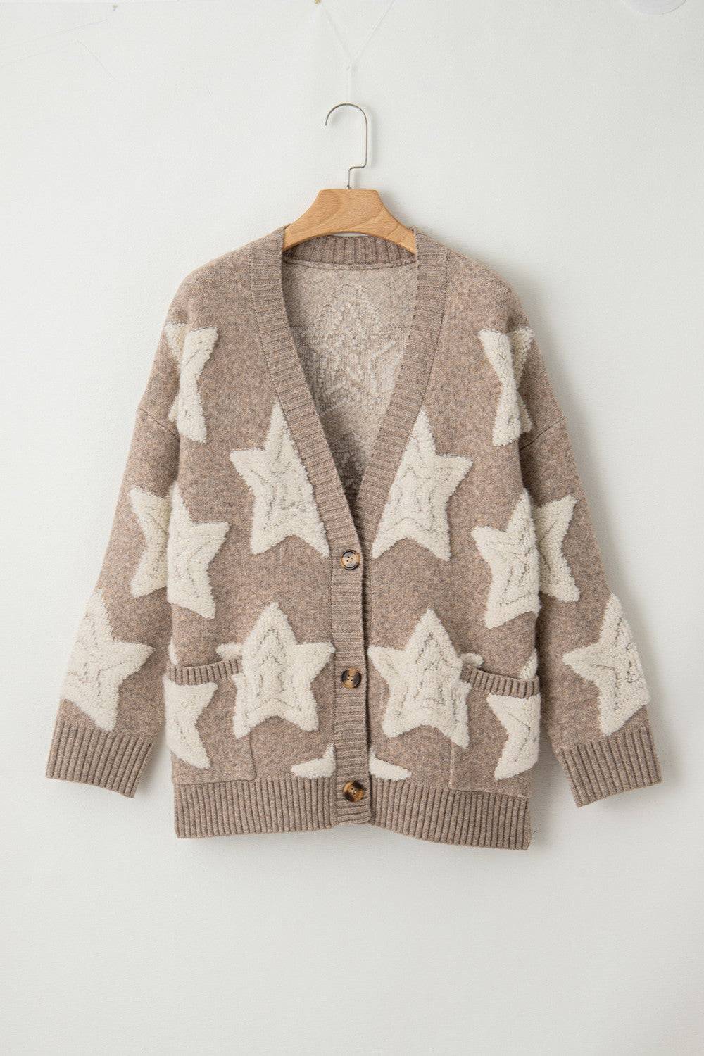 Seravia | Women's Star Pattern Button Up Cardigan with Pockets - Image 7